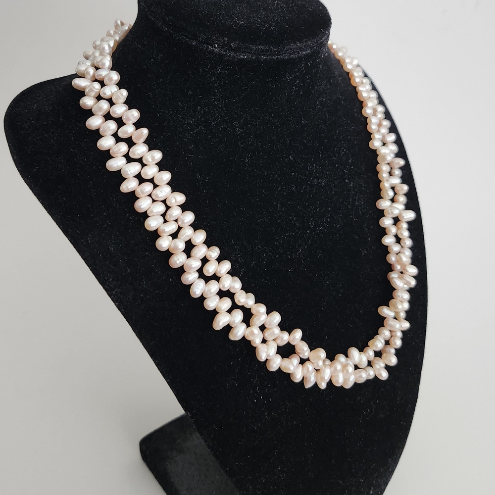 2 strands Lustrous Soft Pink Genuine Freshwater Pearls 17" Necklace